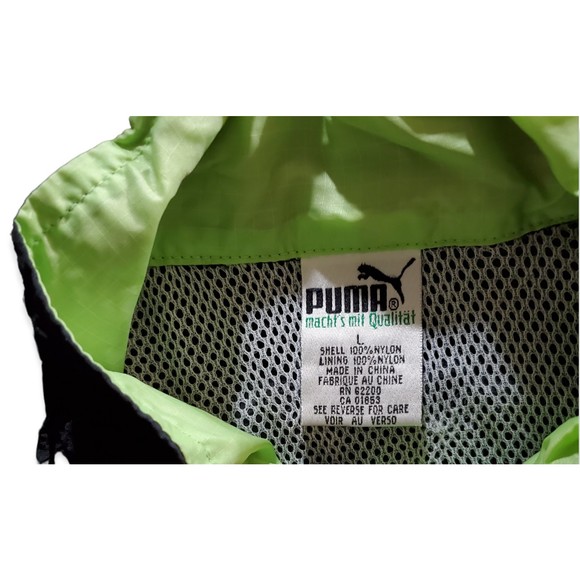 Vtg. Puma Track Jacket Windbreaker Nylon Black w/ Chartreuse Pink Womens Large - Picture 8 of 11